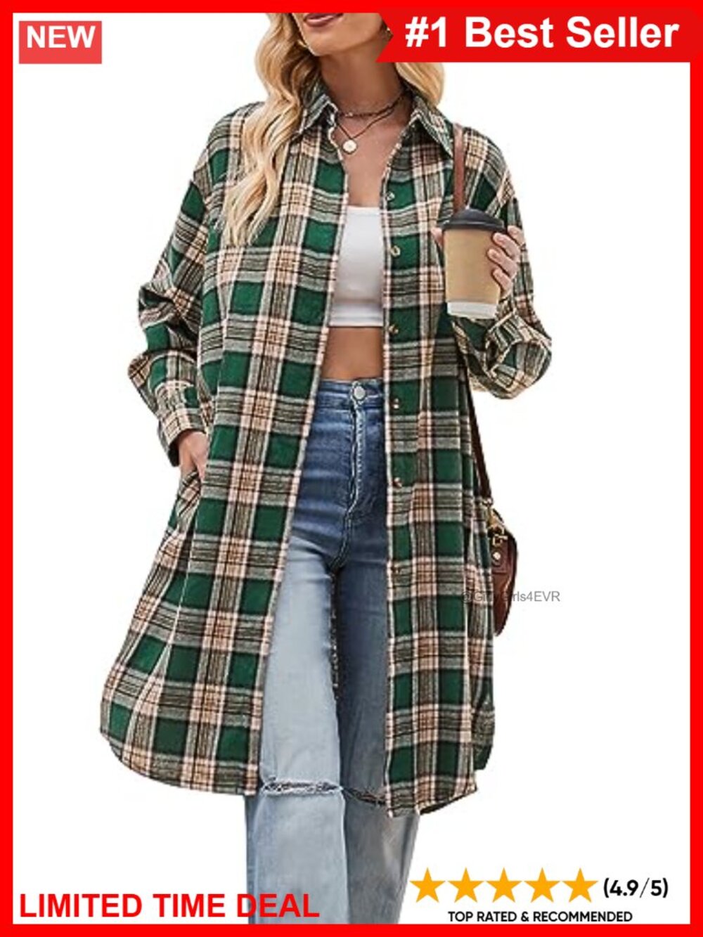 Oversized Plaid Flannel Shirt Button Down Boyfriend Blouse